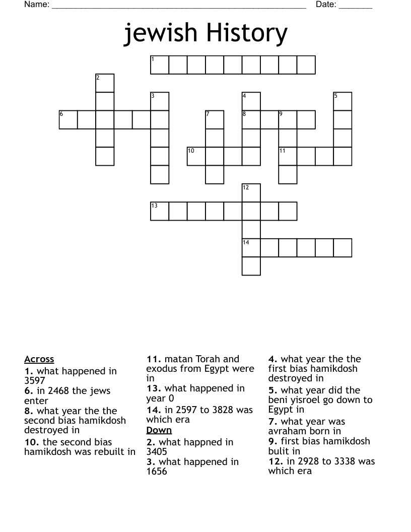 jewish History Crossword