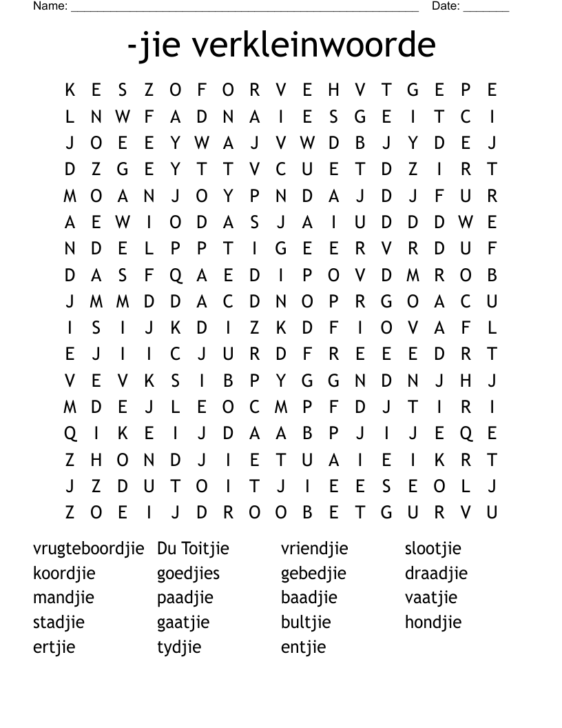 -jie verkleinwoorde Word Search