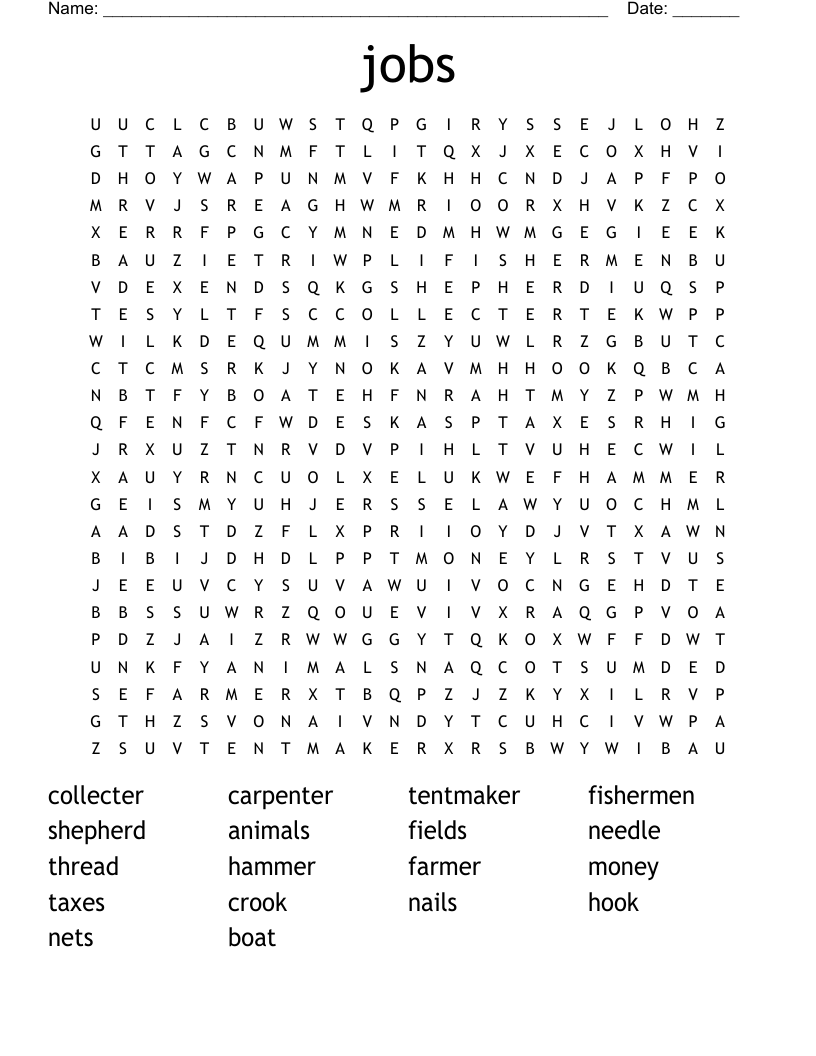 jobs Word Search