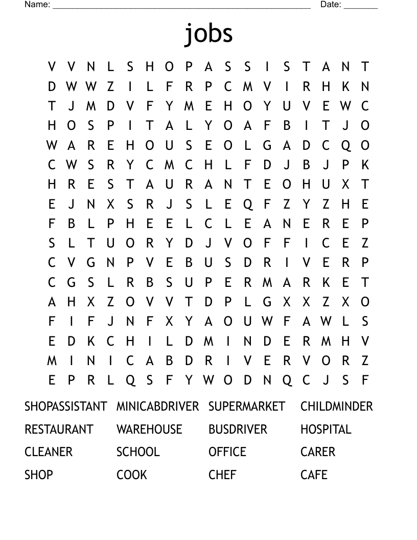 jobs Word Search