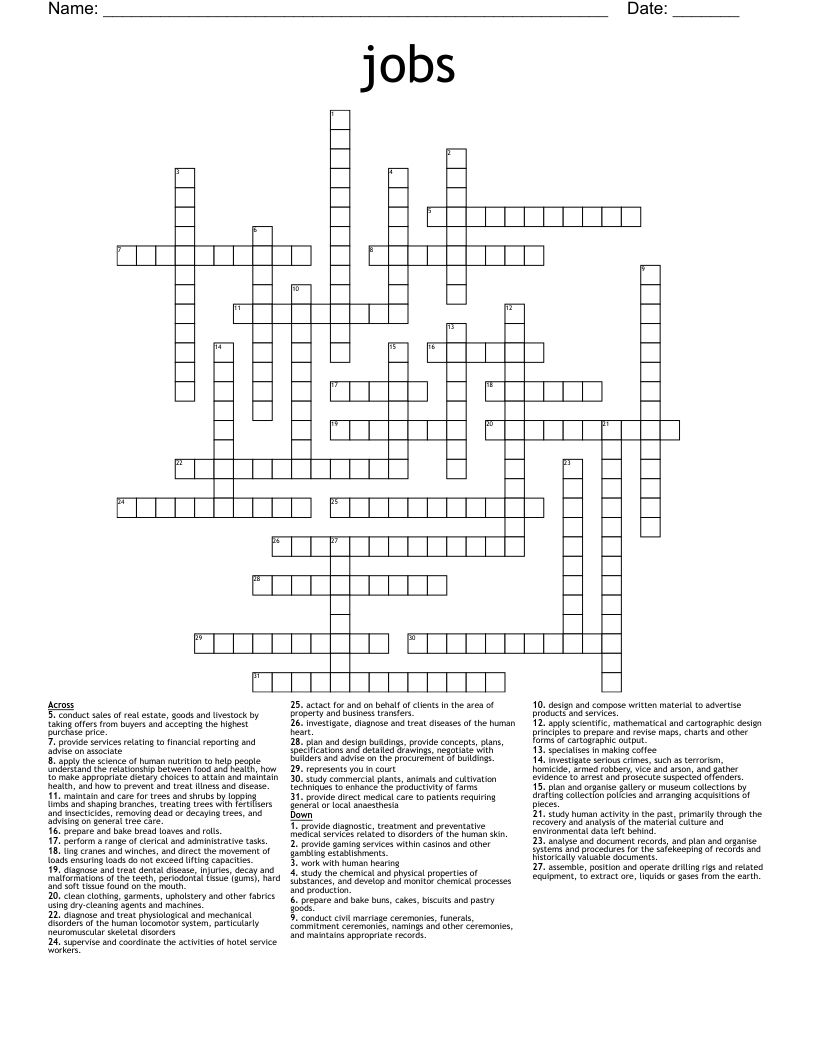 jobs Crossword