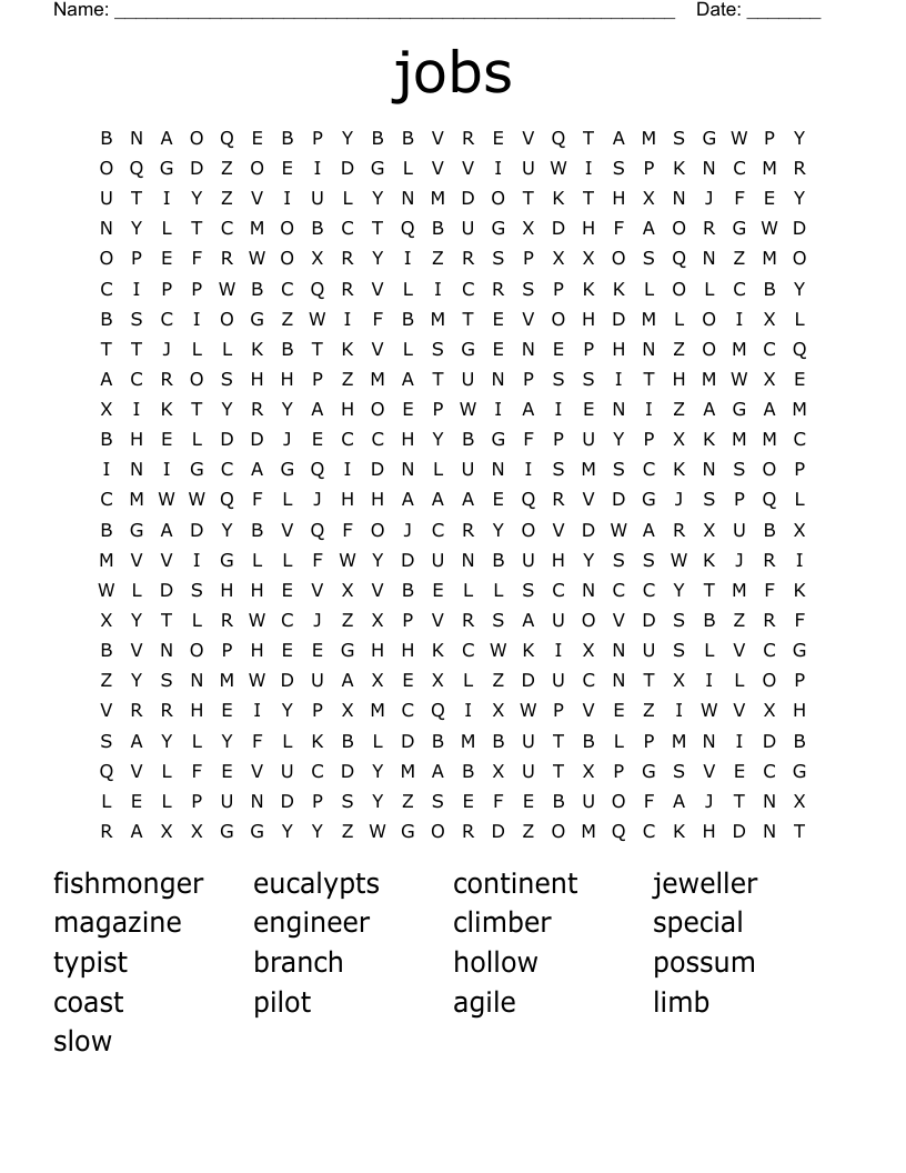 jobs Word Search