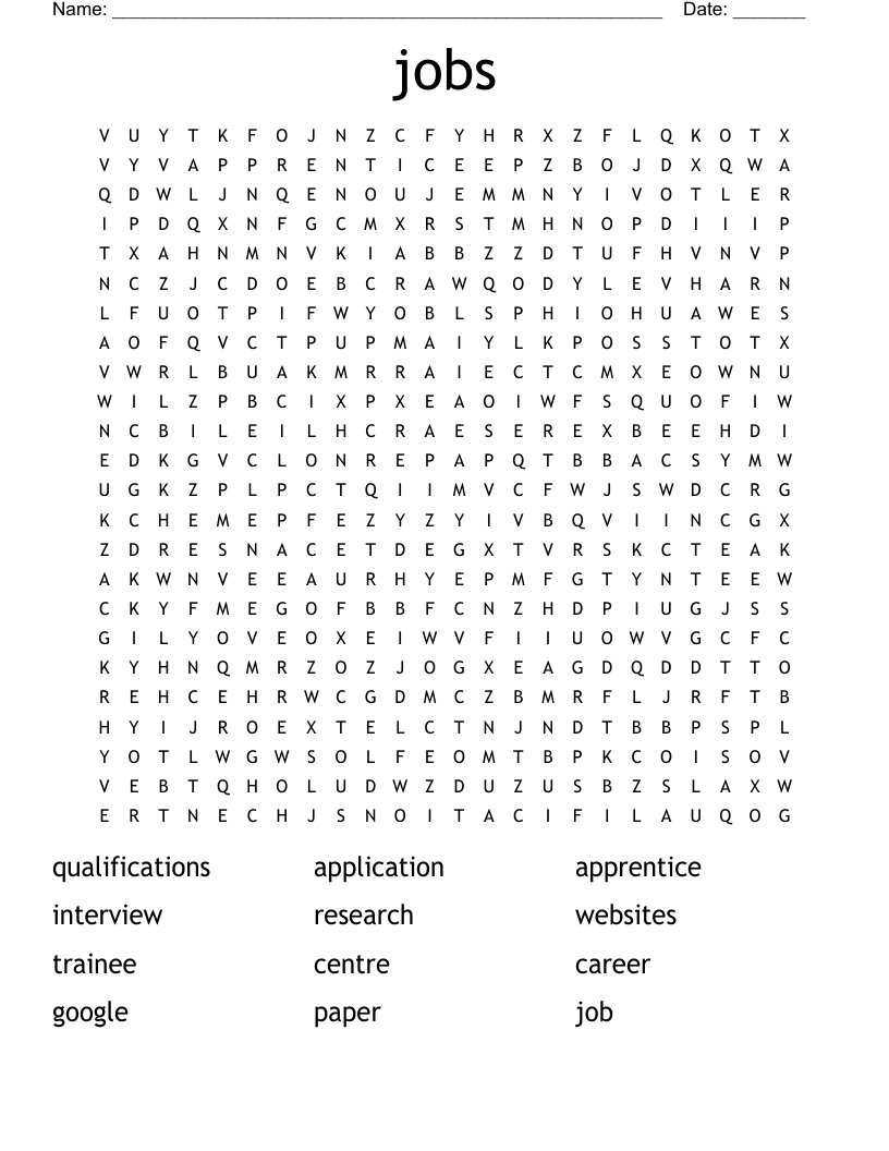 jobs Word Search