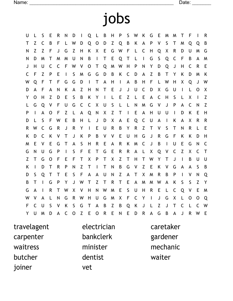 jobs Word Search