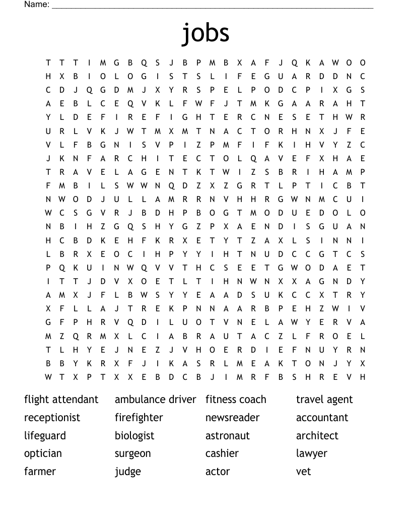 jobs Word Search