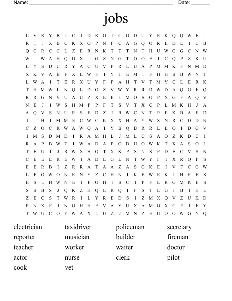 jobs Word Search