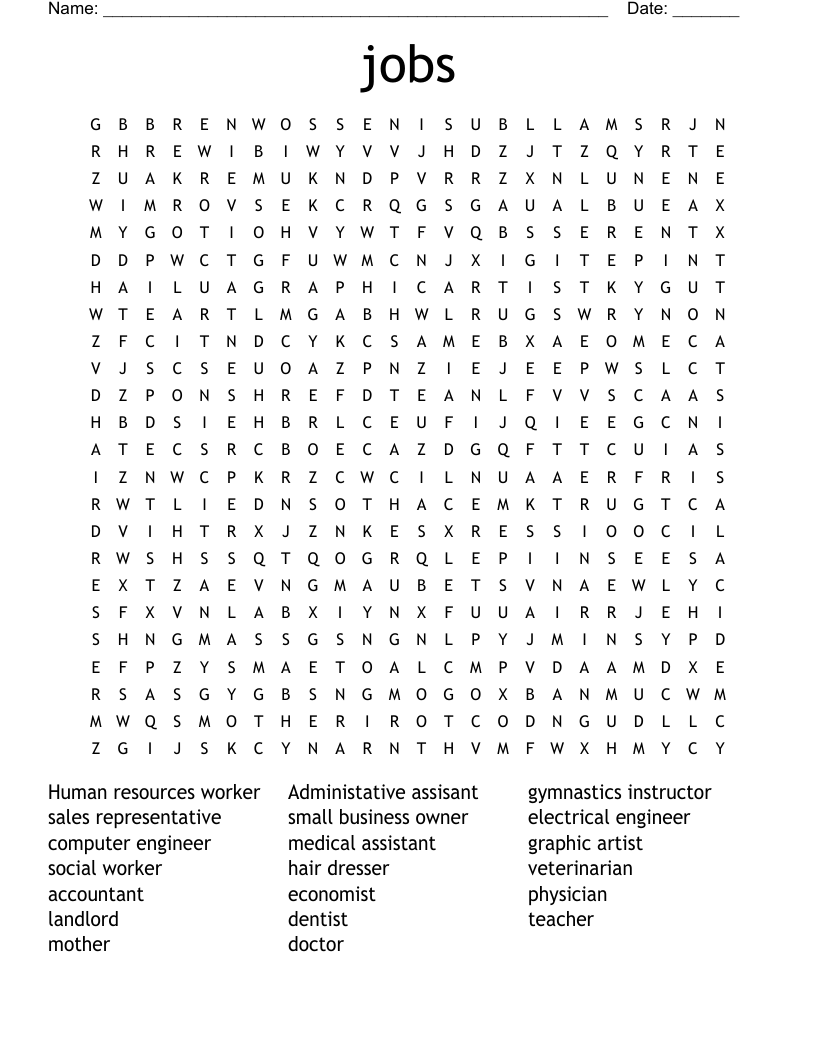 jobs Word Search
