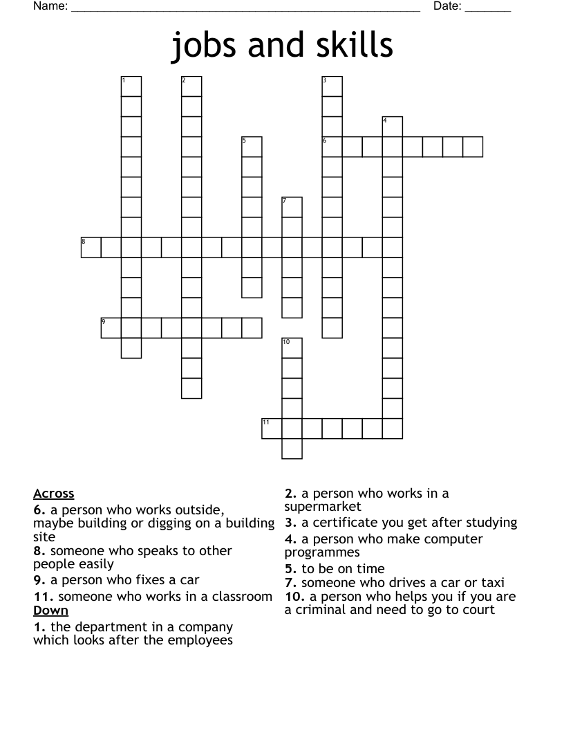 jobs and skills Crossword