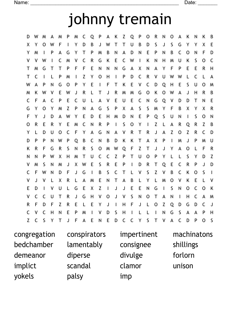 johnny tremain Word Search
