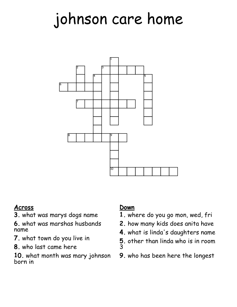 johnson care home Crossword
