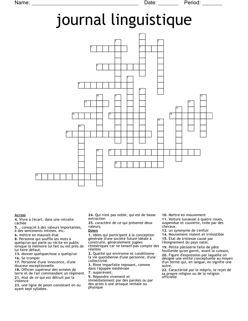journal linguistique Crossword