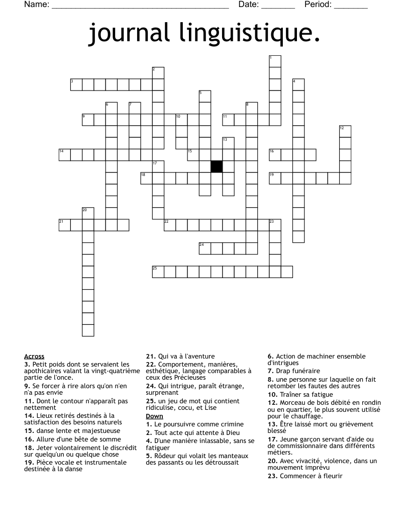 journal linguistique. Crossword