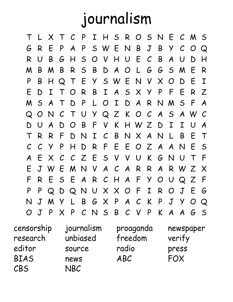 journalism Word Search