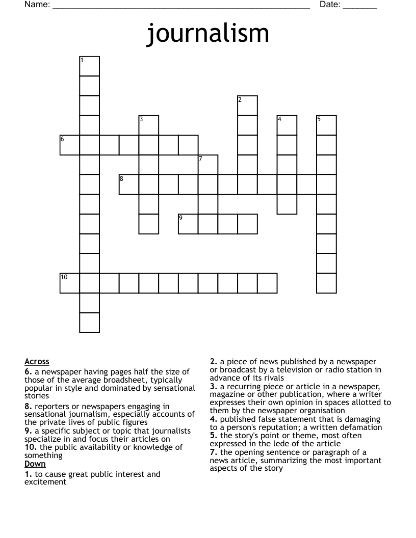 journalism Crossword