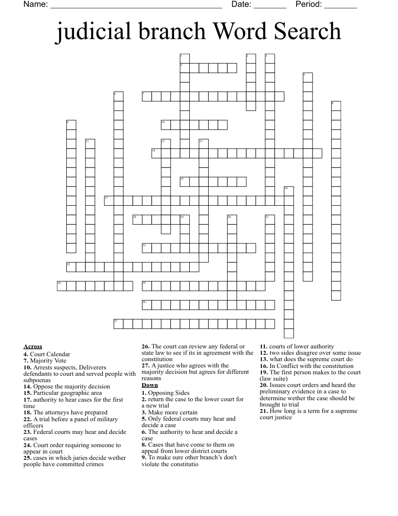 judicial branch Word Search Crossword