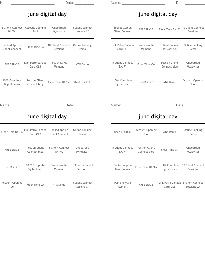 june digital day  Bingo Cards
