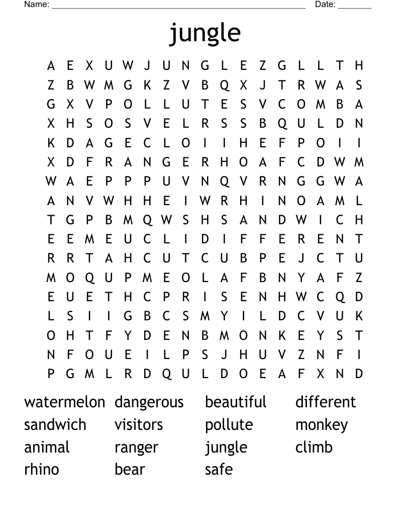 jungle  Word Search