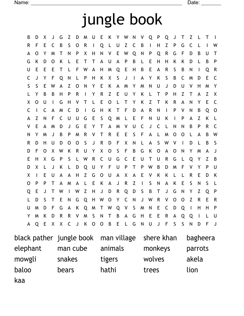 jungle book Word Search