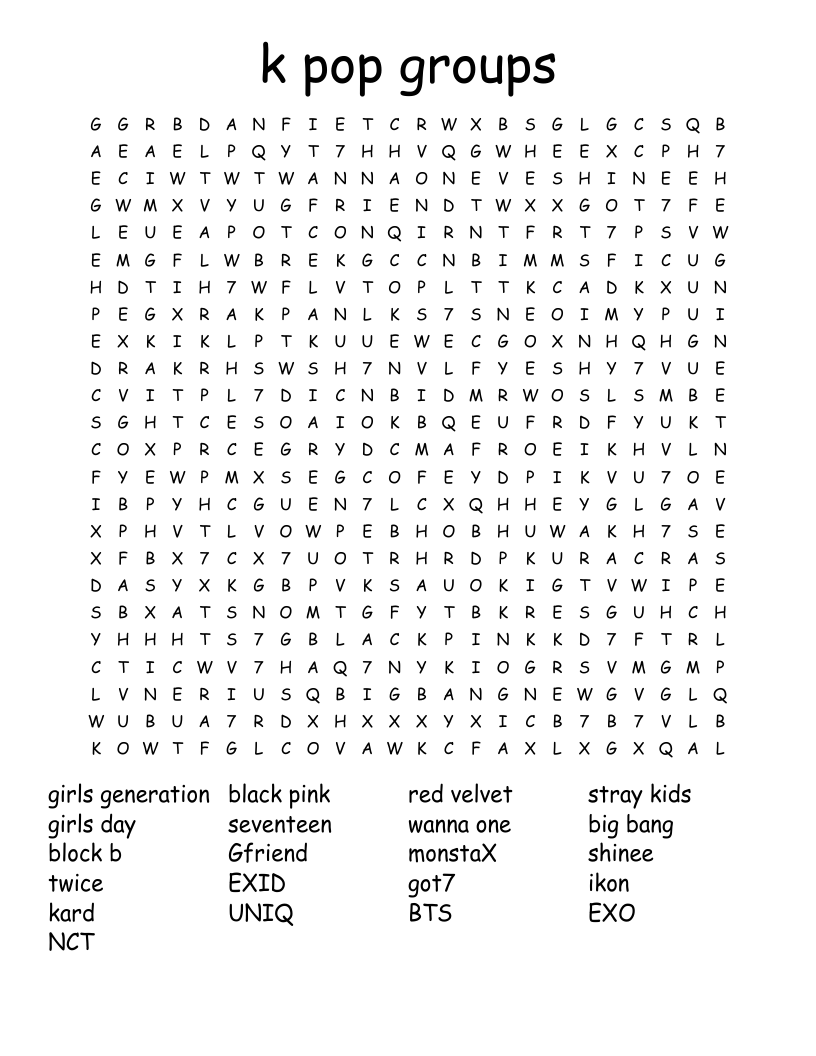 k pop groups Word Search