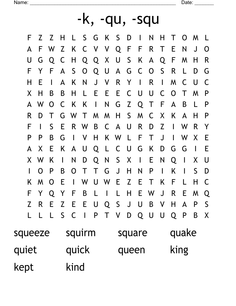 -k, -qu, -squ Word Search