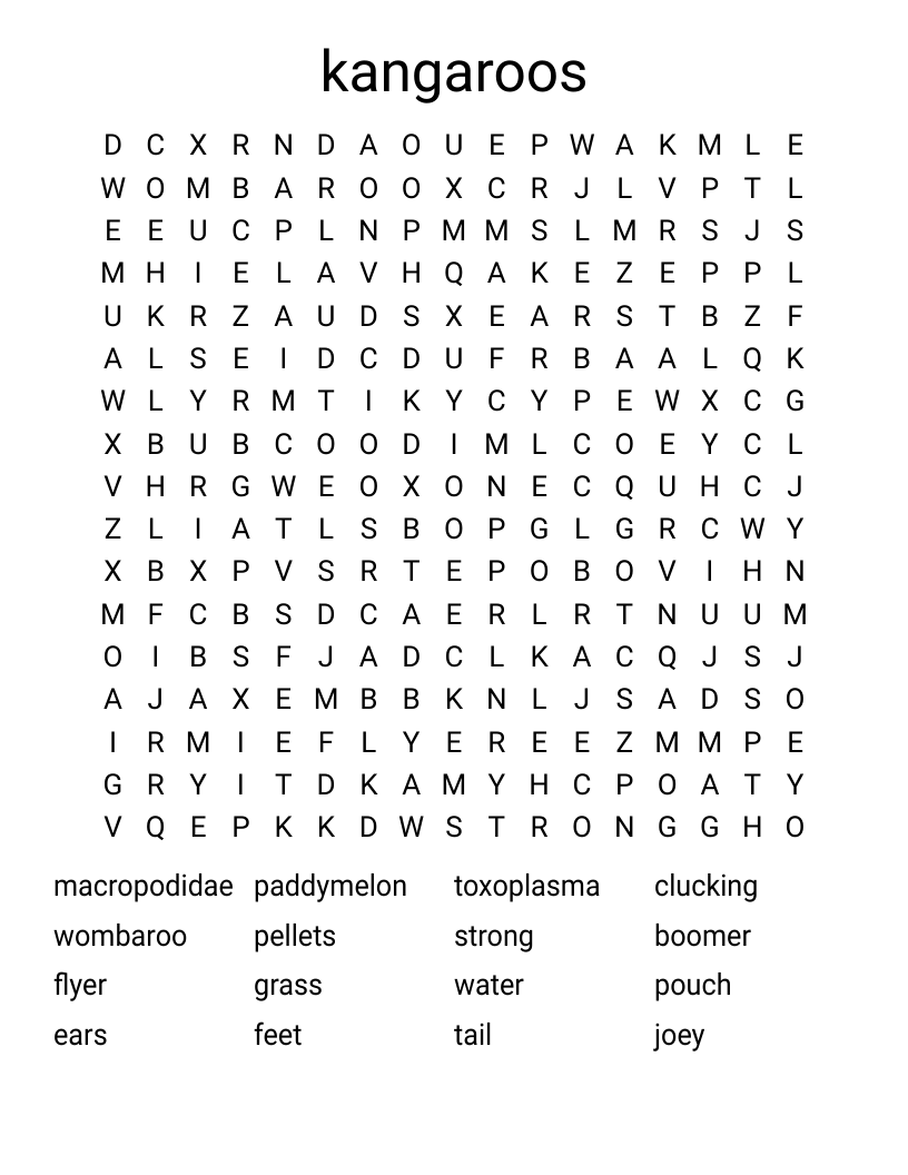 kangaroos  Word Search