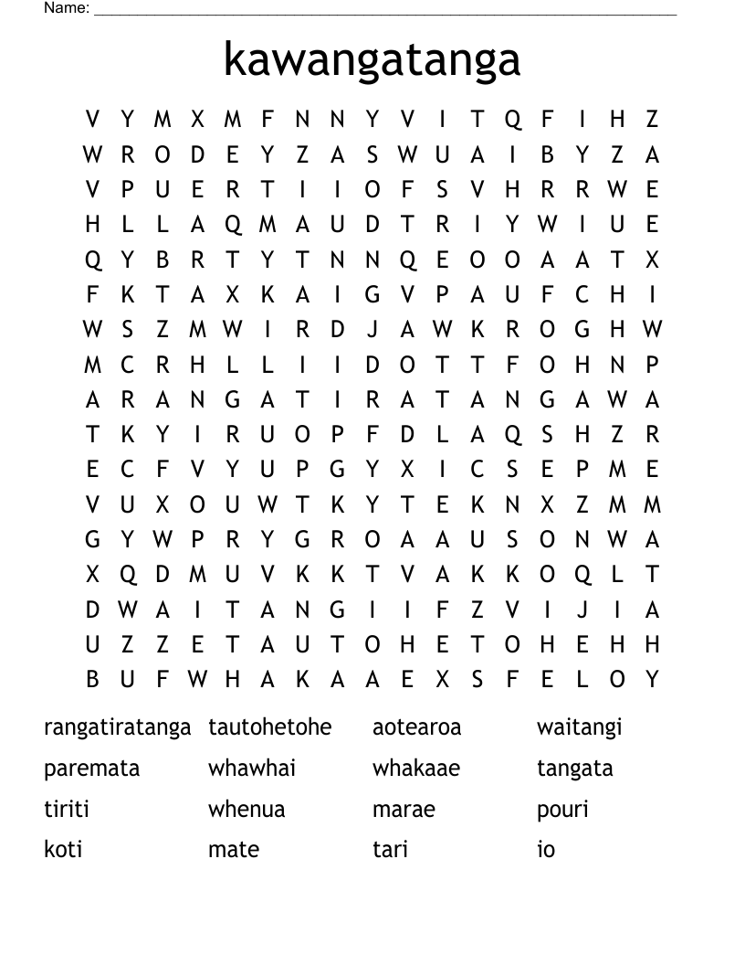 kawangatanga Word Search