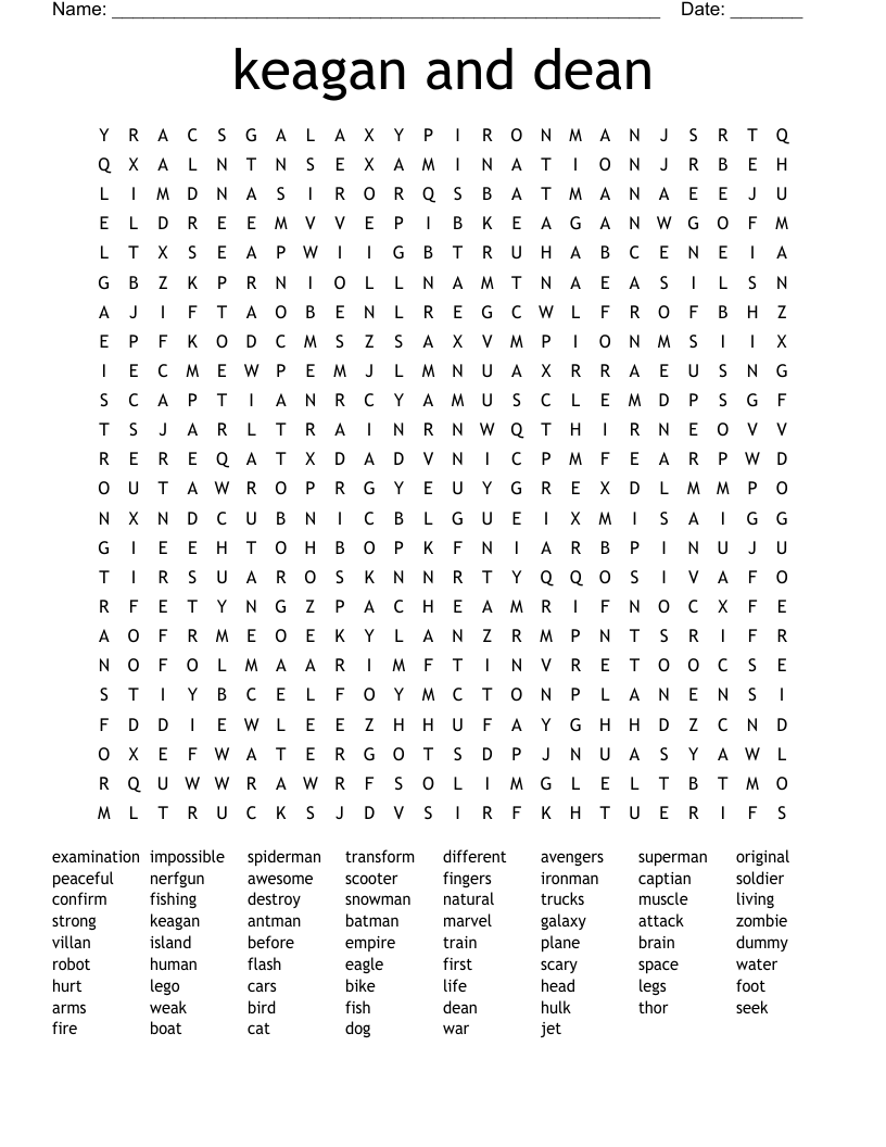 keagan and dean Word Search