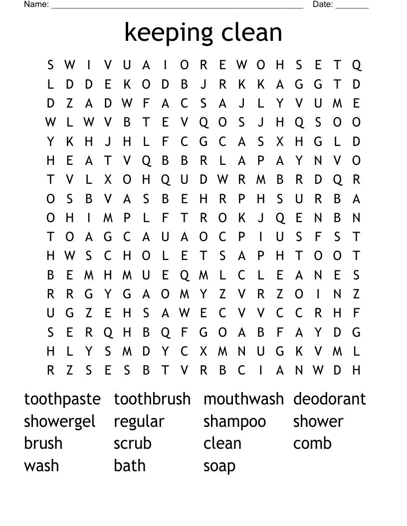 keeping clean Word Search