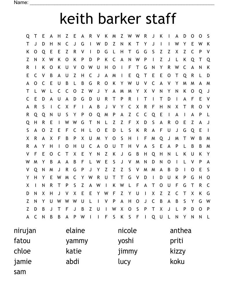 keith barker staff  Word Search