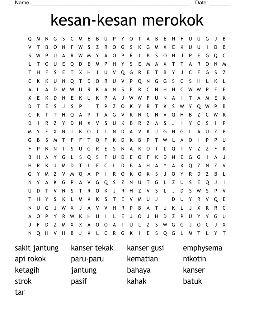 kesan-kesan merokok Word Search