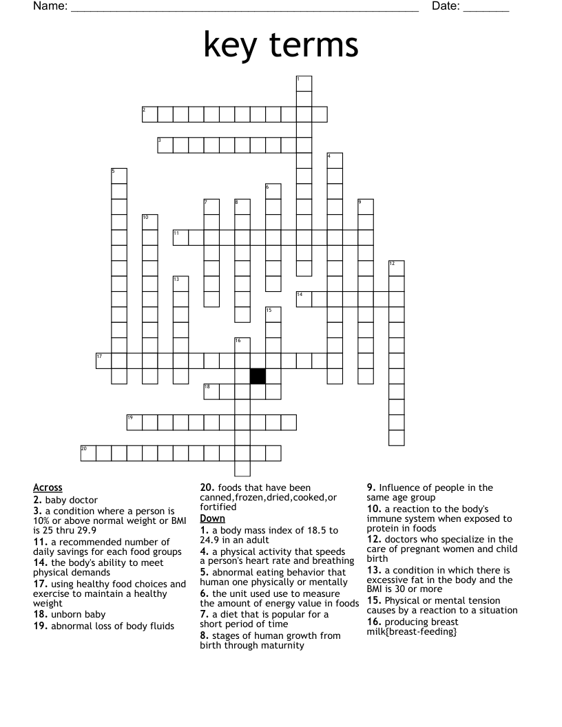key terms Crossword