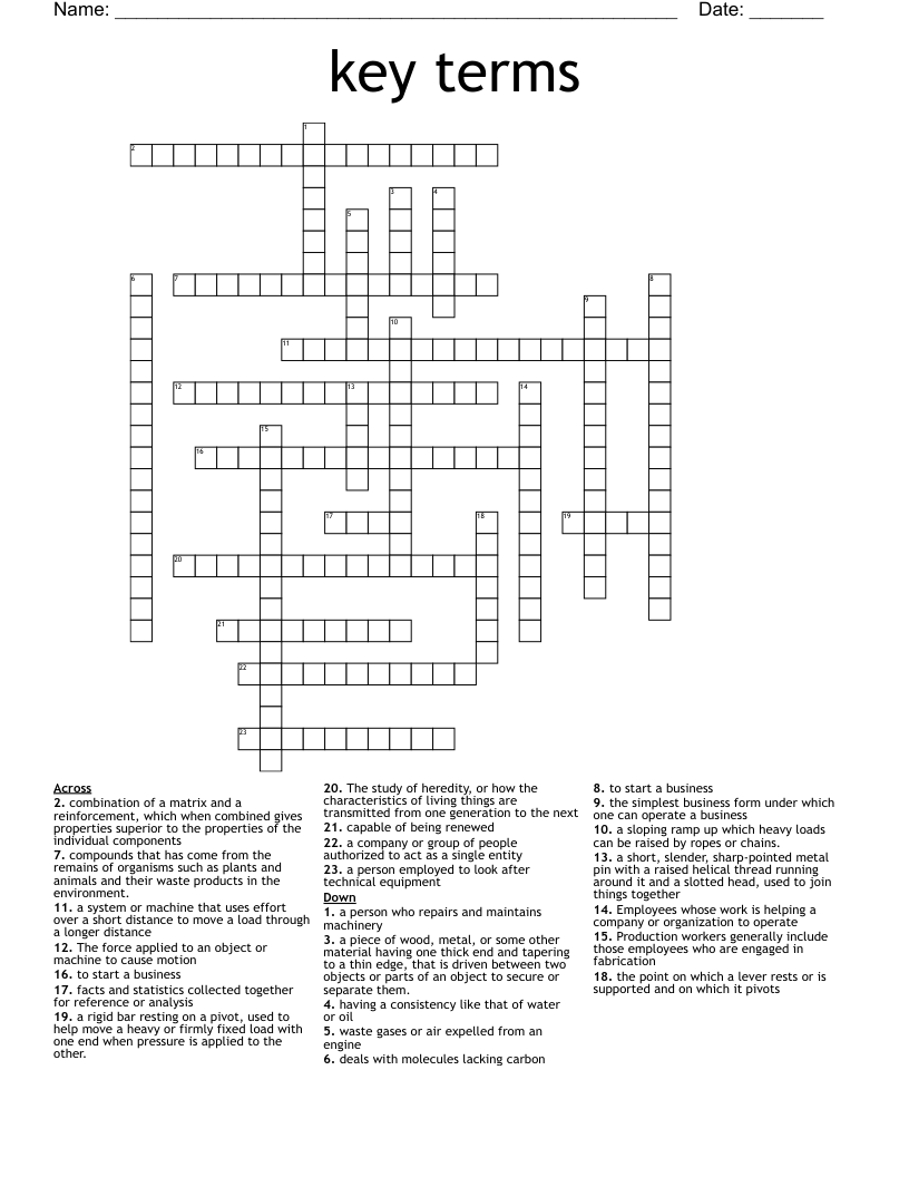 key terms  Crossword