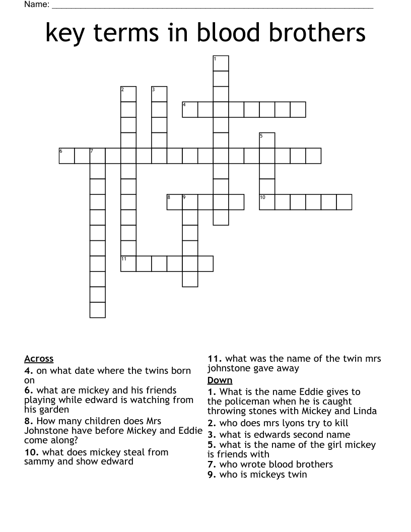 key terms in blood brothers Crossword