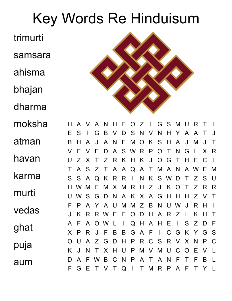 Key Words Re Hinduisum Word Search
