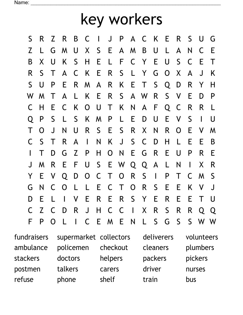 key workers Word Search