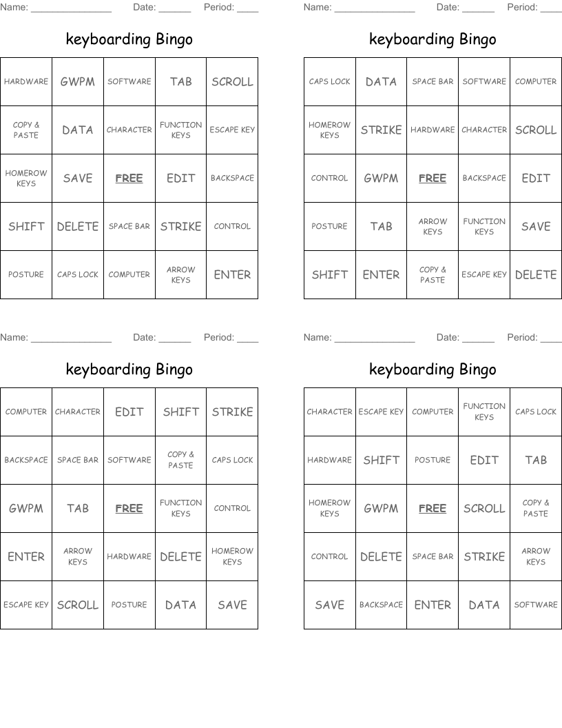 keyboarding Bingo