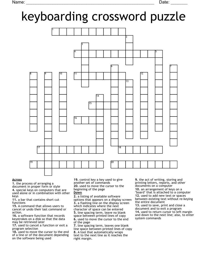 keyboarding crossword puzzle