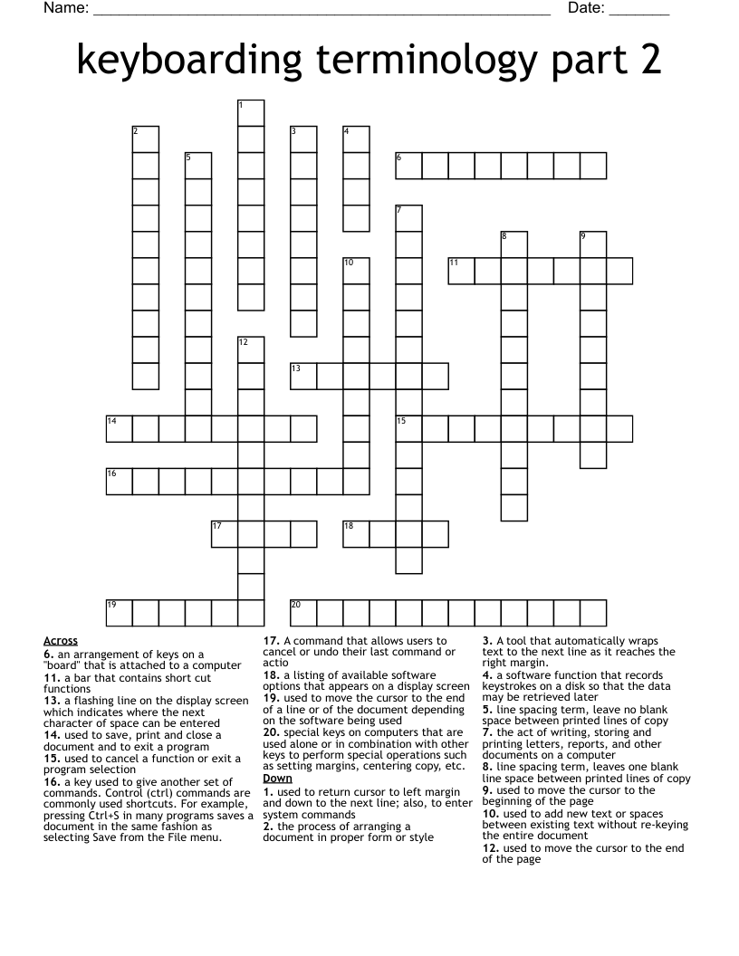 keyboarding terminology part 2 Crossword