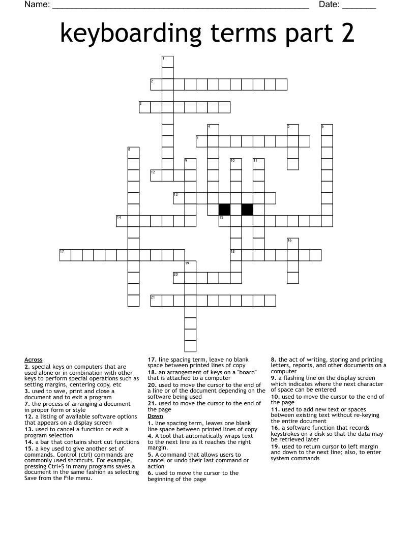 keyboarding terms part 2 Crossword