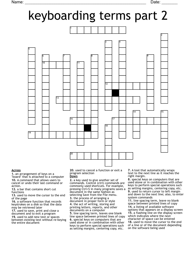 keyboarding terms part 2  Crossword