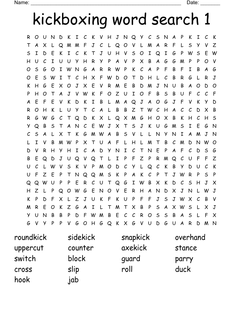 kickboxing word search 1