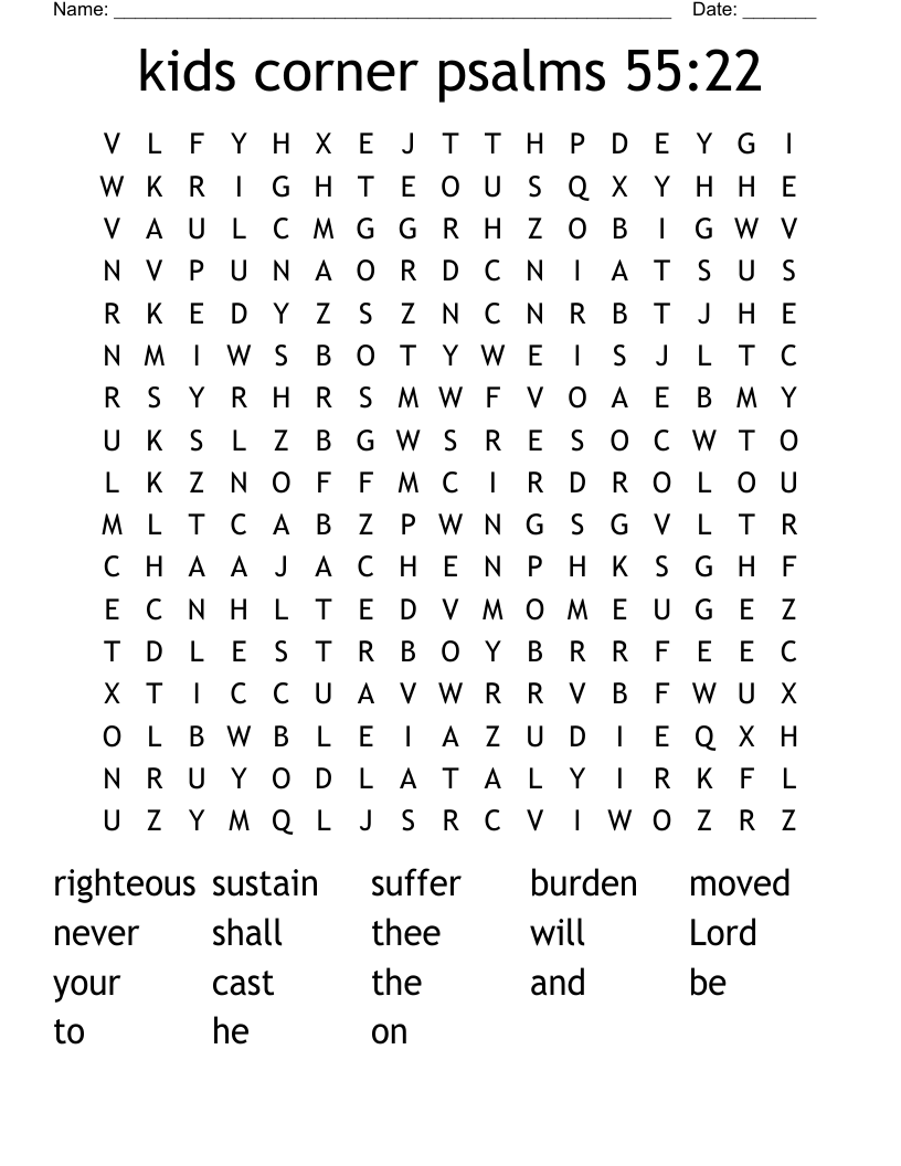 kids corner psalms 55:22 Word Search