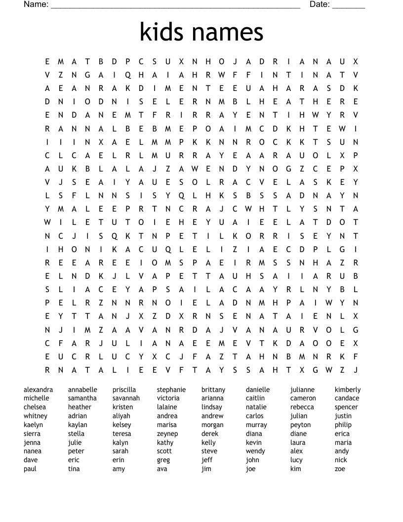 kids names Word Search