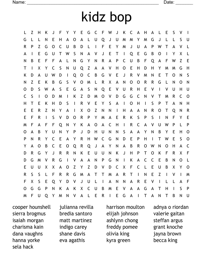 kidz bop Word Search
