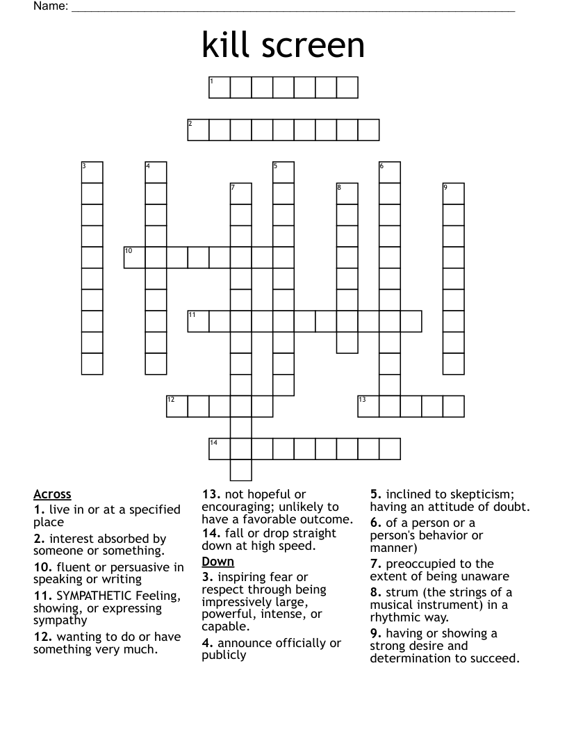 kill screen Crossword