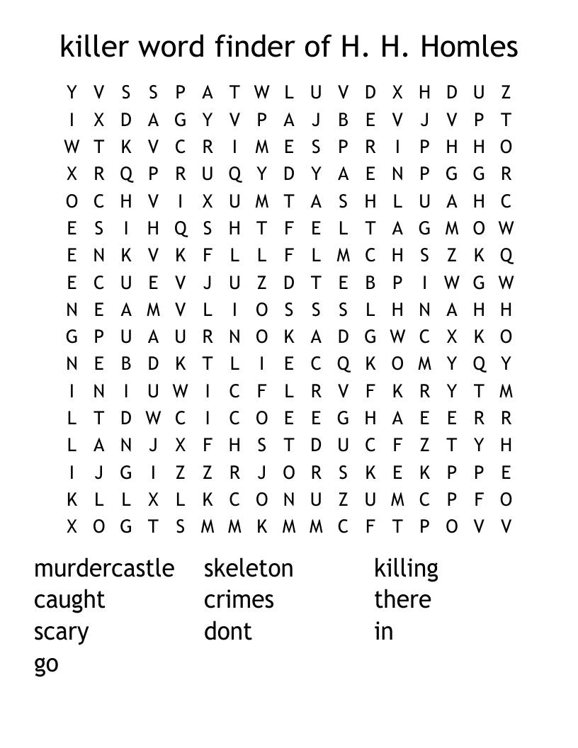 killer word finder of H. H. Homles Word Search