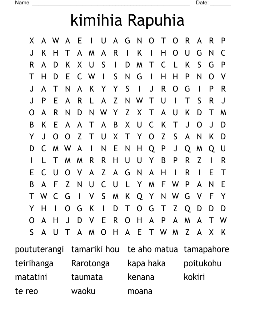 kimihia Rapuhia Word Search
