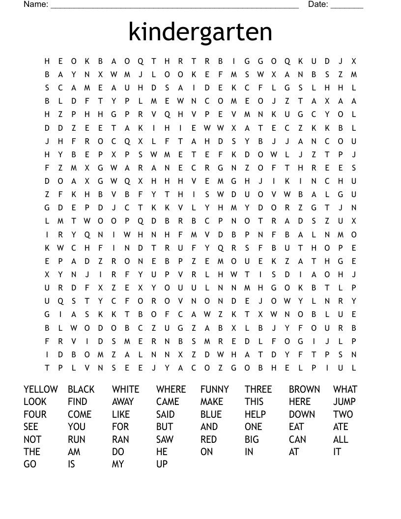 kindergarten Word Search