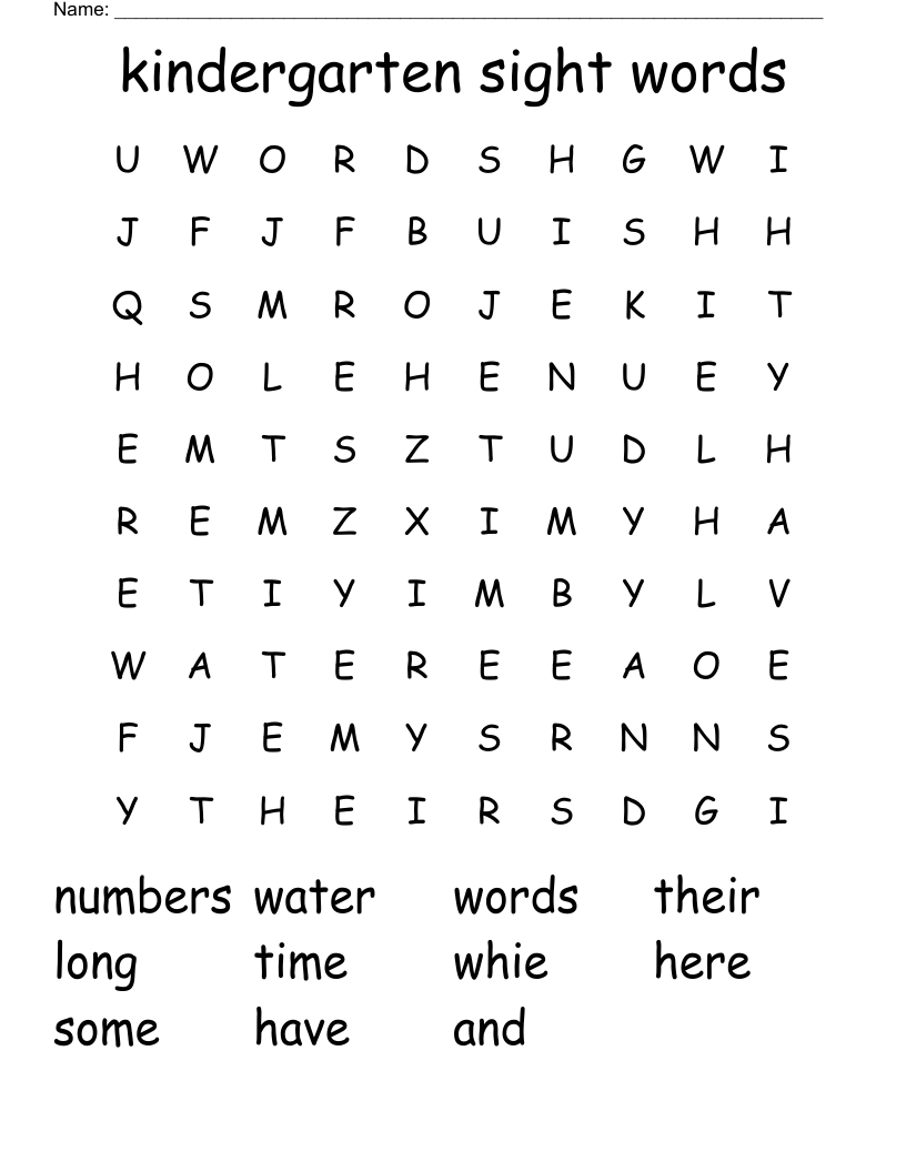 kindergarten sight words Word Search