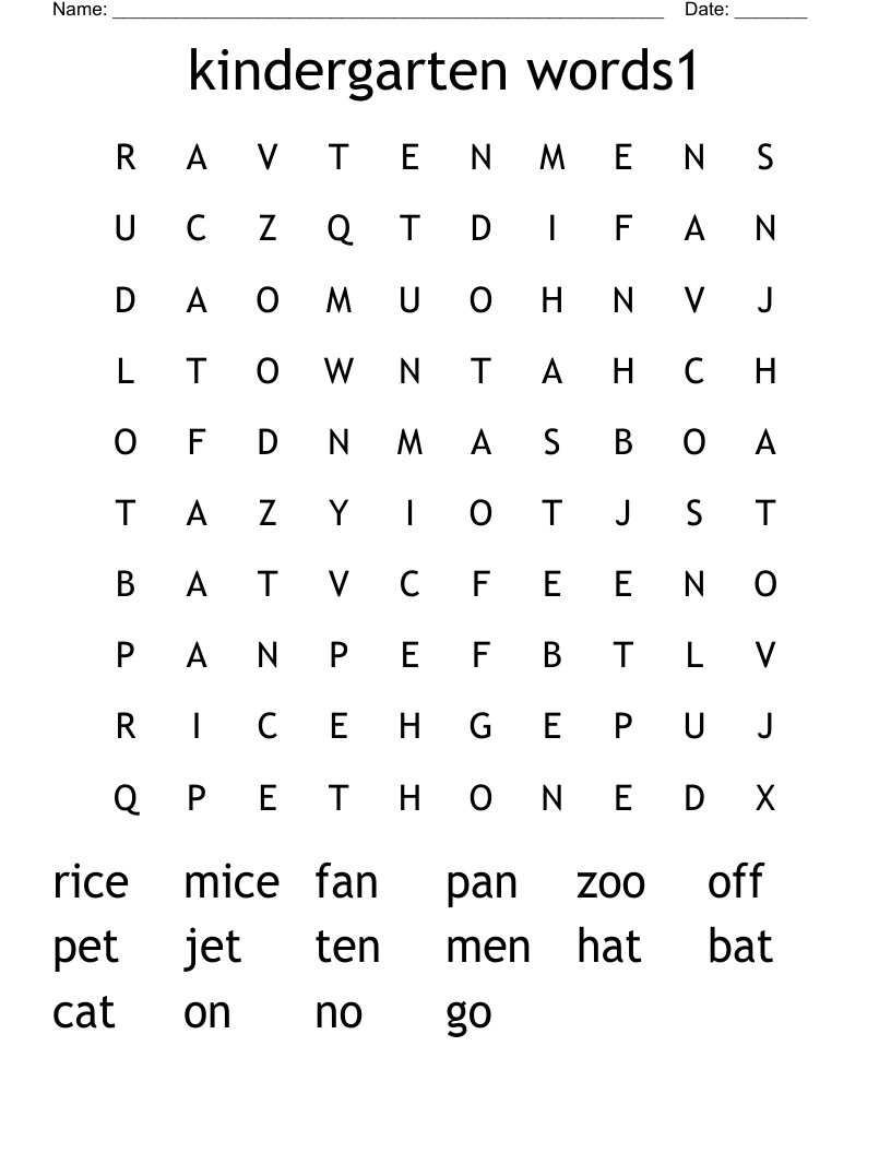 kindergarten words1 Word Search